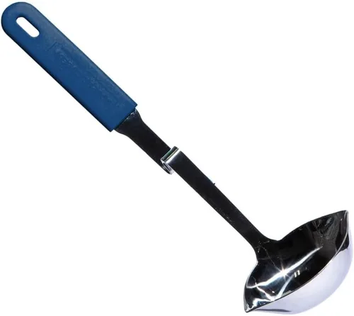 Vista 10 de Souper Cubes + Lori Greiner Cucharón de sopa sin desorden de acero inoxidable con mango de silicona - Cucharón de sopa de metal con diseño sin