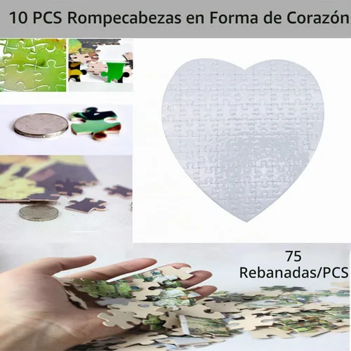 Vista 3 de 10 juegos de rompecabezas de sublimación en blanco en forma de corazón con 75 piezas DIY prensa de calor manualidades transferencia térmica