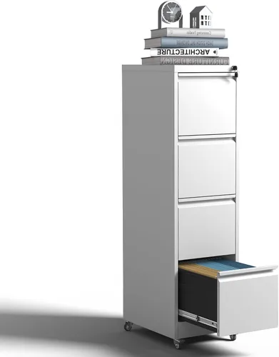 Vista 10 de Archivador de 5 cajones con cerradura, archivadores de metal sobre ruedas, cajones verticales de acero para oficina, almacenamiento para colgar