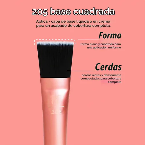 Vista 5 de Set de brochas de maquillaje sintéticas para una base impecable, cruelty-free, brocha para contornos, corrector, polvos y base, de Real Techniques