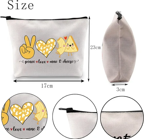 Vista 5 de POFULL Divertido Mac y Queso Amor Comida Regalo Paz Amor Mac y Queso Bolsa Cosmética Macarrones Y Queso Regalo, Peace Love Mac Bag
