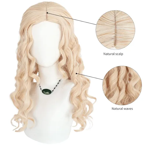 Vista 3 de IMEYLE 3 piezas de peluca rubia larga para niños, peluca de cosplay rubia para mujeres y niñas, peluca sintética para fiesta de disfraces de anime
