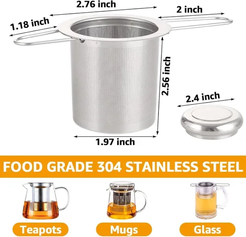 Vista 2 de 4 coladores de té con tapa, cesta infusora de té de acero inoxidable 304 para té suelto, difusor de té de malla extrafina, filtro de té de mango