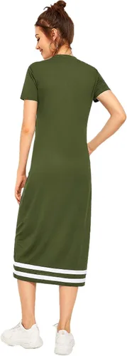 Vista 2 de Romwe Vestido casual de manga corta a rayas para mujer