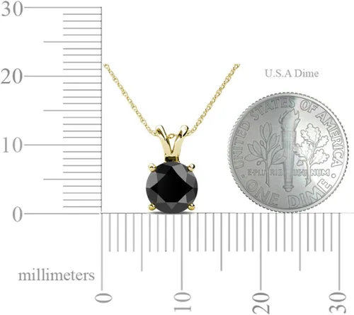 Vista 3 de TriJewels Colgante solitario redondo de diamante negro de 2.00 quilates de oro de 14 quilates. Incluye cadena de plata de 18 pulgadas