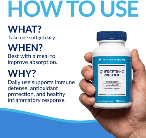 Vista 5 de The Vitamin Shoppe Brand Quercetin + C Citrus Free, 1400 mg de vitamina C y 500 mg de quercetina dihidrato, apoyo inmunológico, salud estacional