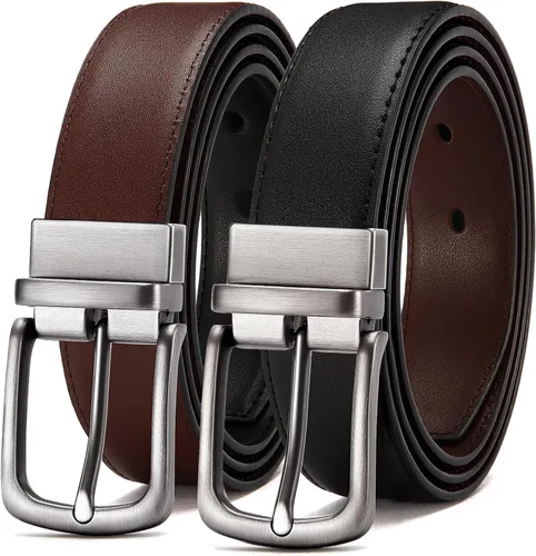 Vista 23 de CHAOREN Cinturón reversible para hombre, 1 pieza, cinturón de vestir de Negro/Marrón