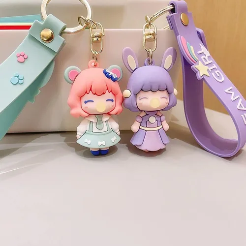 Vista 6 de Llavero kawaii con diseño de dibujos animados bolsa con colgante para decoración de mochila llavero de coche para niña y mujer