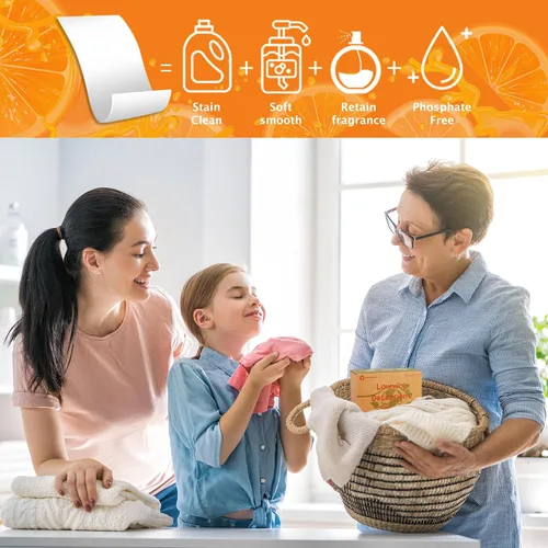 Vista 5 de Hojas de detergente para ropa Freelivity, 300 hojas Limón Naranja - Suministros de detergente para ropa sin líquido, hipoalergénico, ecológico, sin