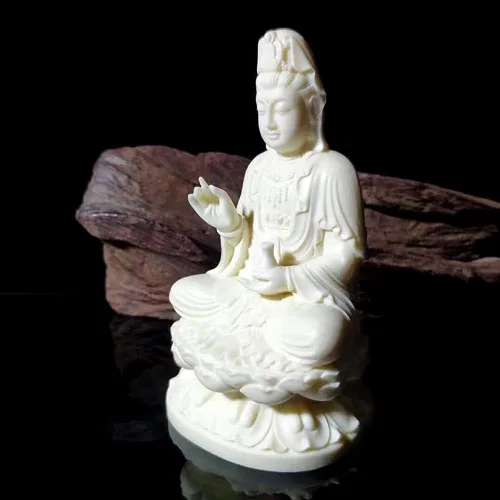 Vista 3 de Kingzhuo Estatua de la diosa china, hermosa estatua de Kuan Yin en loto, 5.1 pulgadas de alto (material de poliresina)