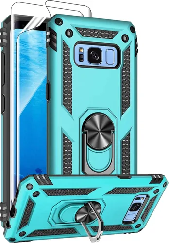 Vista 12 de Androgate Funda para Samsung Galaxy S8 Plus con protectores de pantalla HD, soporte de anillo de metal de grado militar, prueba de caídas de 15