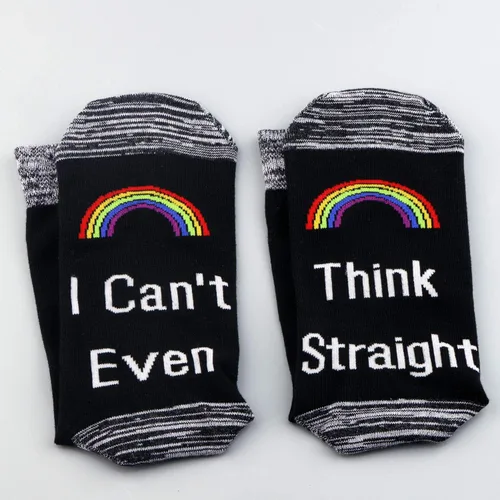 Vista 5 de LEVLO Rainbow LGBT - Calcetines de algodón con texto en inglés "I Can't Even Think Straight Cotton Socks Birthday Gift