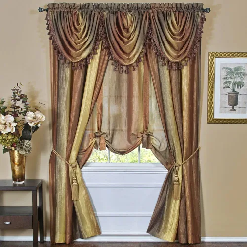 Vista 6 de PowerSellerUSA Designer Home - Paneles de cortina semitransparentes a rayas multicolor (beige, bufanda de 50 x 144 pulgadas)