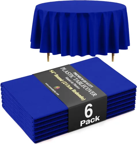 Vista 14 de Exquisite 66% Thicker Premium Aqua Round Tablecloth 0.5 Mil 6 Pack Plastic Table Cloth Disposable 84 Inch Round Plastic Tablecloth Won't Tear Easily