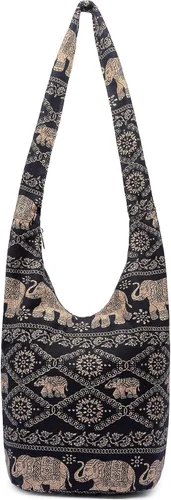 Vista 32 de Bolsa de hombro para mujer, de lona en estilo hippie/bohemio para llevar cruzada al hombro, disponible en diferentes colores y estampados
