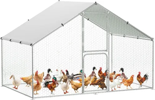Vista 9 de Gallinero de metal grande para cubierta de techo impermeable y anti-UV, jaula para exteriores, gallinero para patio, granja, 9.8 x 19.7 x 6.6 pies