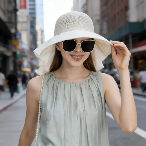 Vista 5 de Sombrero de malla de verano con protección UV, sombrero de ala ancha para mujer, transpirable, sombrero de pesca con solapa para el cuello