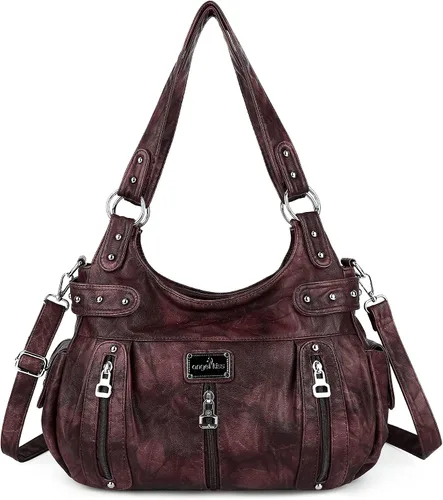Vista 22 de Angelkiss Bolsos grandes y carteras para mujer de cuero sintético lavado tipo hobo, bandolera, bolso cruzado, bolso de hombro, bolso de mano