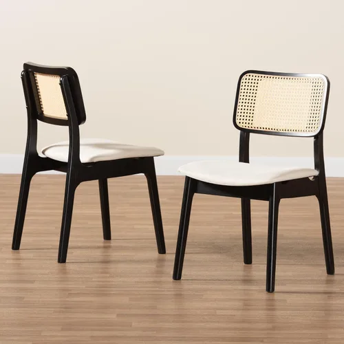 Vista 9 de Baxton Studio Dannon - Juego de 2 sillas de comedor, color crema/negro/marrón claro