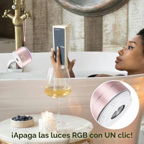 Vista 7 de Mini altavoz Bluetooth para la ducha, altavoz impermeable IPX6, con luces RGB, micrófono, cordón de silicona portátil, ventosa, sonido claro