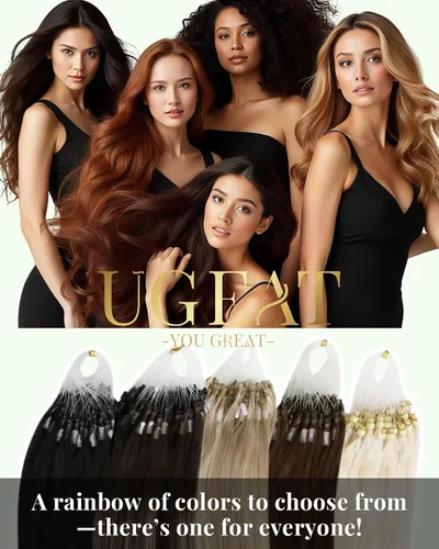 Vista 7 de Ugeat - Extensiones de cabello humano con microanillo, 14 pulgadas, extensiones de cabello Remy con microcuentas de 1 gm/hebra, 50 gms, extensiones