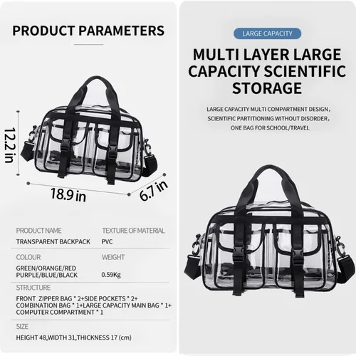 Vista 3 de Bolso bandolera transparente, para mujeres y hombres, bolsa de almuerzo, PVC impermeable para eventos deportivos, conciertos y trabajo