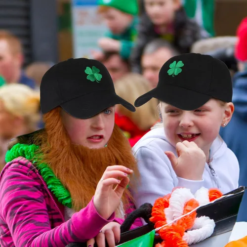 Vista 6 de Liitrsh Paquete de 2 gorras de béisbol del día de San Patricio, trébol de trébol, gorra de béisbol verde irlandés de 4 hojas, sombrero bordado