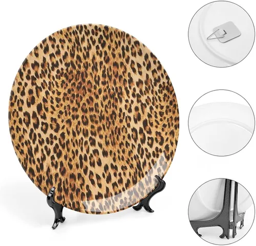Vista 4 de XISUNYA Plato decorativo de 6 pulgadas, placa de cerámica con estampado de animales, diseño de piel de leopardo de animales salvajes, placa