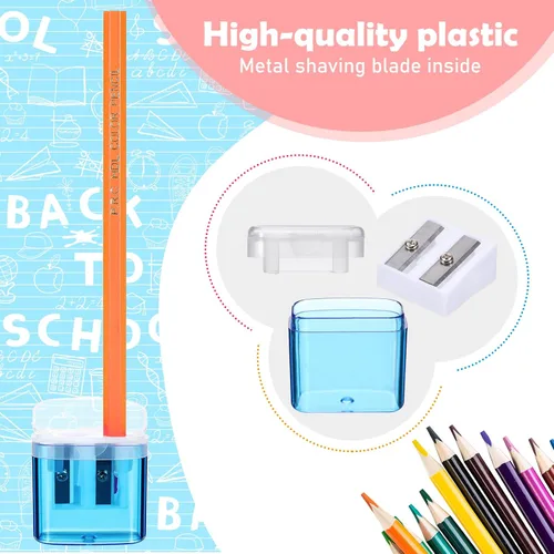Vista 3 de Teling 144 sacapuntas manuales, 180 unidades, sacapuntas manuales a granel de mano con doble agujero, sacapuntas coloridos portátiles compactos