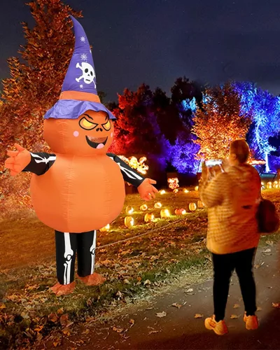 Vista 3 de Disfraz de calabaza inflable de Halloween para adultos, 9.6 pies de alto, talla grande, disfraces de Halloween grandes y altos para mujeres