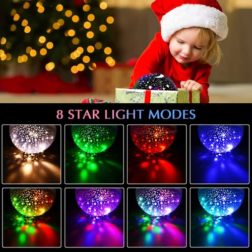 Vista 2 de Luz nocturna para niños, luces nocturnas LED, proyector de estrellas giratorio de 360 grados, 4 LED, 8 colores cambiantes con cable USB, lo mejor