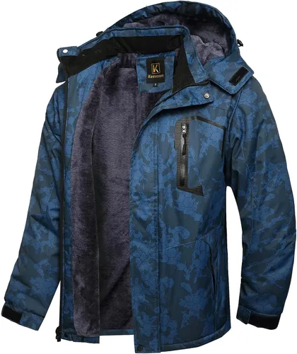 Vista 11 de Keevoom Chaquetas de invierno para hombre, abrigos de nieve para esquí, impermeables, con capucha, impermeables, para snowboard, rompevientos