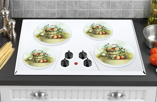 Vista 3 de Reston Lloyd, Fundas para quemadores para estufa eléctrica, fundas decorativas de lata ligeras, juego de 4 (2-8 pulgadas y 2-10 pulgadas), oculta