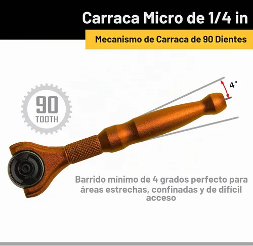 Vista 6 de Titan Tools 11322 - Destornillador con trinquete micro de 1/4 de pulgada x 4 pulgadas y 90 dientes - Naranja