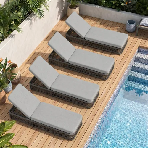 Vista 14 de Outdoor Chaise Lounge Chairs Set of 2, Brown Woven Rope Pool Lounge Chairs marrón/beige