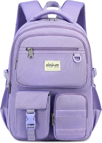 Vista 10 de Abshoo Mochila grande resistente para escuela y universidad. Mochila casual con múltiples bolsillos para viajes Beige