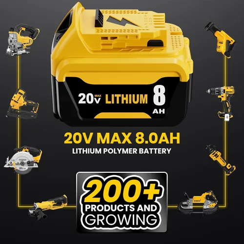 Vista 5 de 8000mAh High Capacity Lithium-ion Battery Replacement for Dewalt 20V 8.0A Max Battery DCB200 DCB201 DCB203 DCB204 DCB206 DCB207 DCB181 DCB180