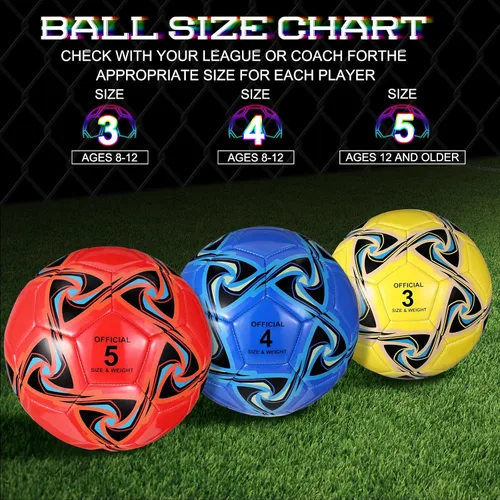 Vista 3 de Deekin 6 pelotas de fútbol a granel con inflador, tamaño oficial, para interiores y exteriores, regalo de fútbol para niños, adolescentes y adultos