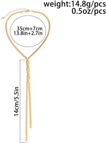 Vista 5 de Collar Lariat de cadena de serpiente de plata para mujer, collar sexy de espiga en forma de Y