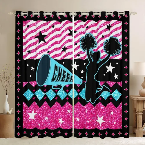 Vista 11 de Cortina de gimnasia para ventana, cortinas de lentejuelas rosas con purpurina y mariposa de diamante, para niños, niñas y mujeres, para decoración