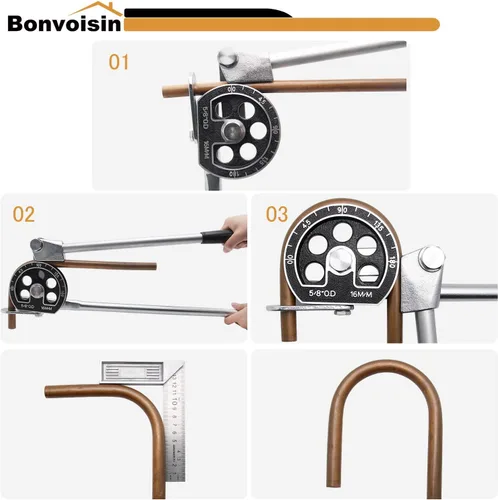 Vista 4 de Bonvoisin 5/8 "OD Tubing Bender Manual Pipe Tube Bender Herramienta de flexión HVAC de 180 grados para tuberías de aluminio de cobre Reparación