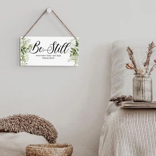 Vista 5 de Be Still And Know That I Am God - Decoración de sala de oración con versículo bíblico rústico, letrero de madera impreso, arte de pared, regalos