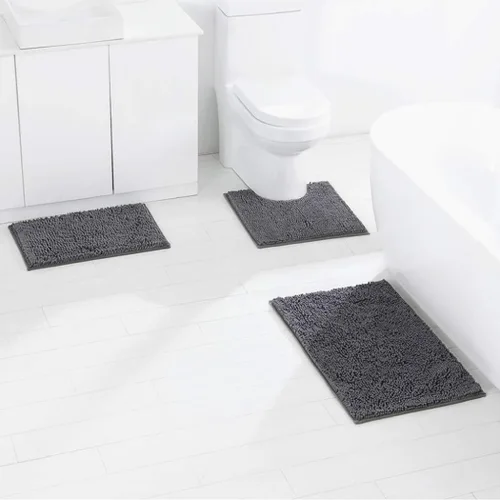 Vista 2 de Faylapa Juego de 3 alfombras de baño antideslizantes, ultra suaves, juego de tapetes de baño de felpilla absorbente con alfombra de toliet