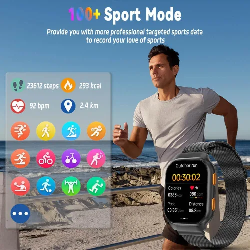 Vista 3 de Relojes inteligentes para hombres, reloj inteligente de seguimiento de actividad física para teléfonos Android/compatible con iPhone, reloj AMOLED