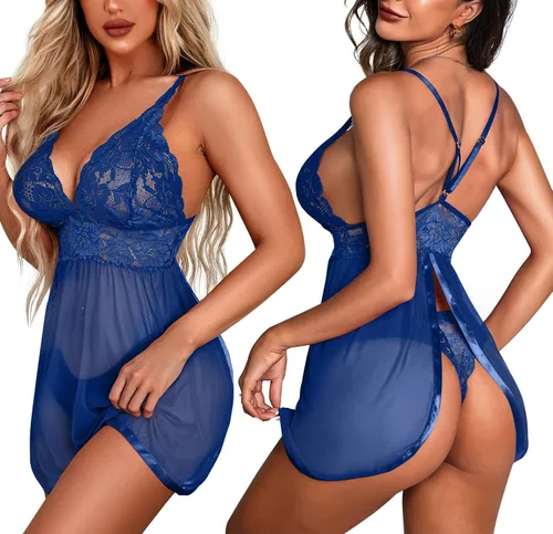 Vista 2 de ThisRose Lencería sexy para mujer, pijama de encaje con cuello en V