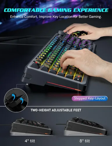 Vista 6 de Combo de teclado y mouse para juegos Retroiluminación RGB 14 efectos de iluminación, teclado de computadora con cable USB, anti-fantasma de 26