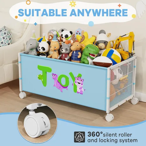 Vista 3 de JBBTOOL Caja de juguetes grande, organizador de almacenamiento de juguetes para niños, baúl de juguetes para niños pequeños con ruedas de 360°, caja