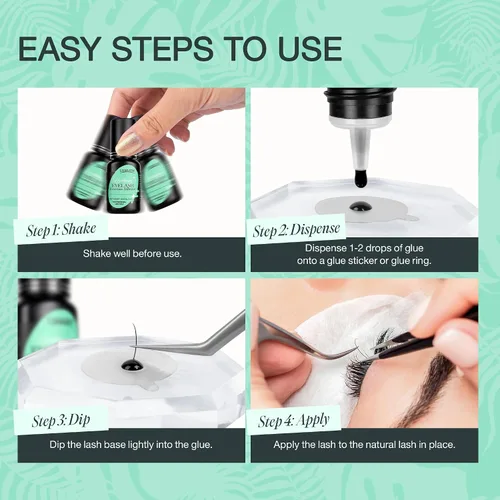 Vista 6 de LASHVIEW - Pegamento para extensiones de pestañas, 0.3 seg de secado rápido, permanencia de 6-8 semanas, adhesivo negro profesional, pegamento