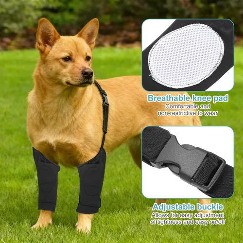 Vista 2 de Mangas para patas de perro, traje de recuperación para patas delanteras para mascotas, codo protector (L, negro, poliéster), para recuperación
