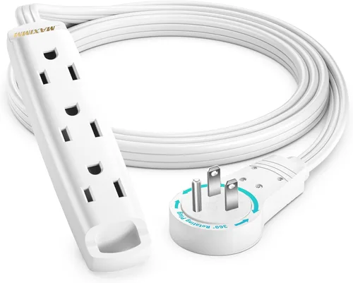 Vista 13 de Maximm Cable de extensión plano giratorio de 360 grados, cable de alimentación de 3 salidas múltiples de 1 pie con bucle, conexión a tierra 16 AWG